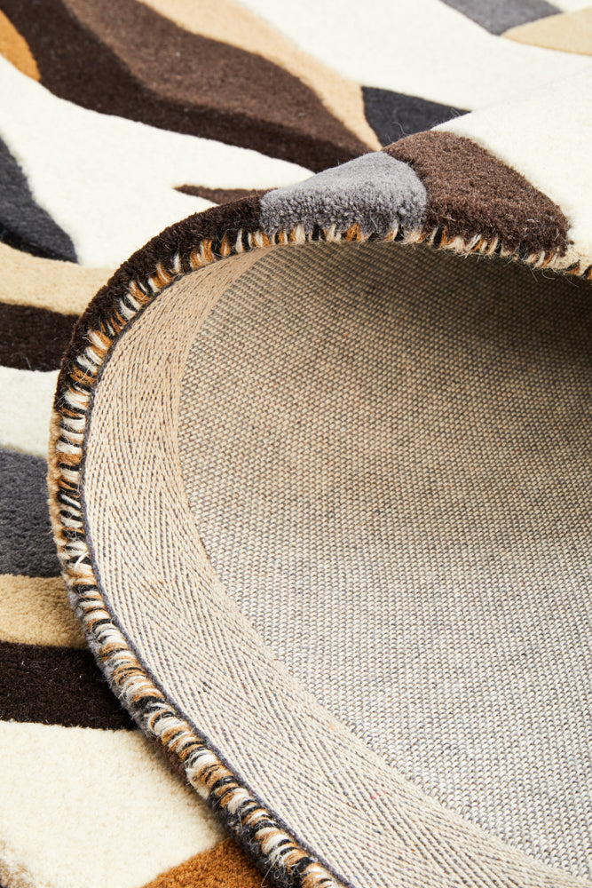 Crossroads Designer Wool Round Rug Brown White Grey