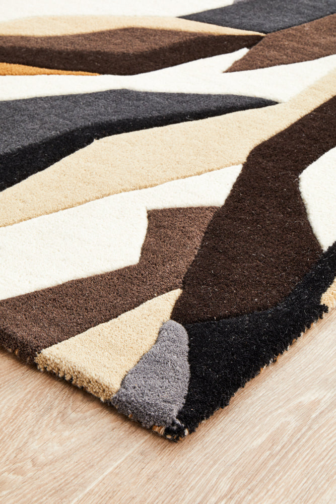 Crossroads Designer Wool Rug Brown White Grey