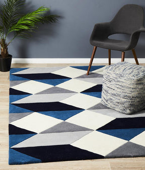 Digital Designer Wool Rug Blue Grey White - Lost Design Society