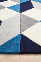 Digital Designer Wool Rug Blue Grey White