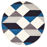 Digital Designer Wool Round Rug Blue Grey White