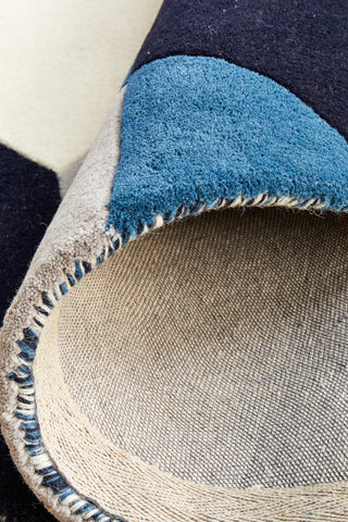 Digital Designer Wool Round Rug Blue Grey White