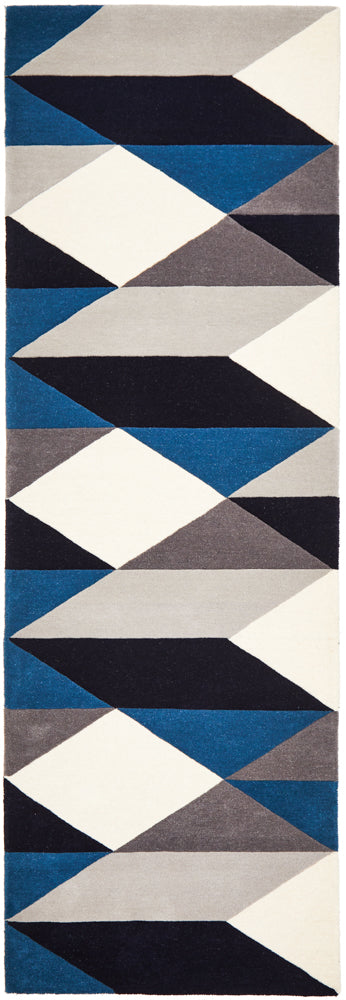 Digital Designer Wool Rug Blue Grey White