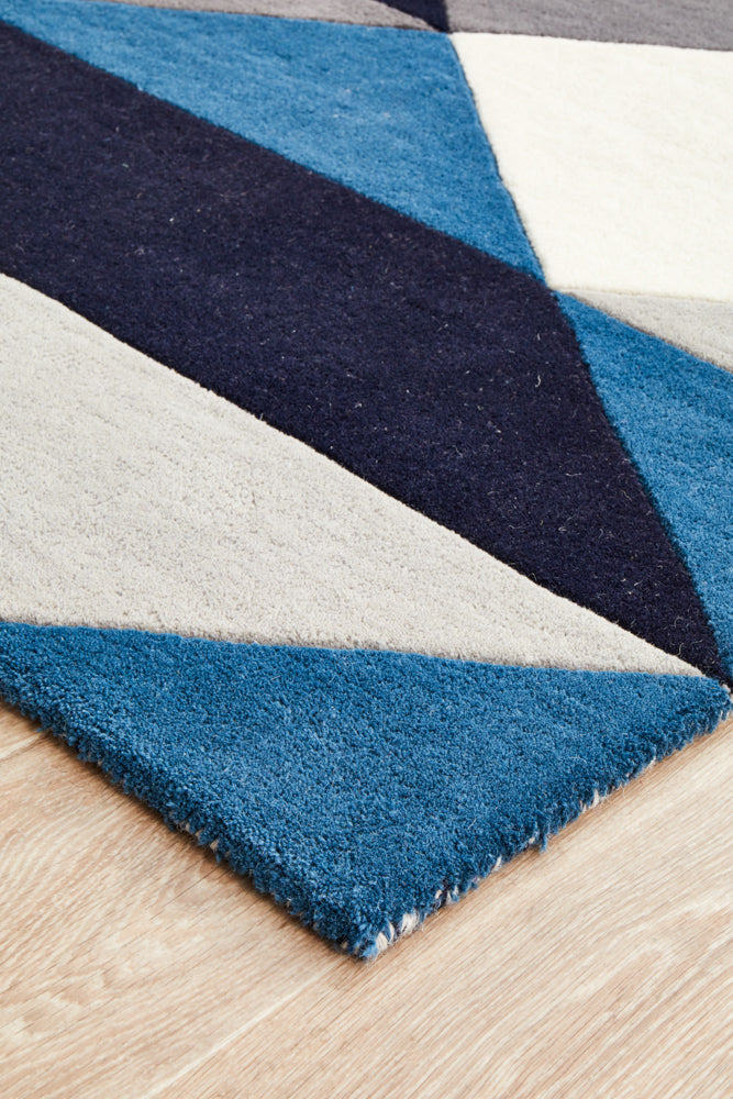 Digital Designer Wool Rug Blue Grey White