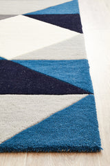 Digital Designer Wool Rug Blue Grey White