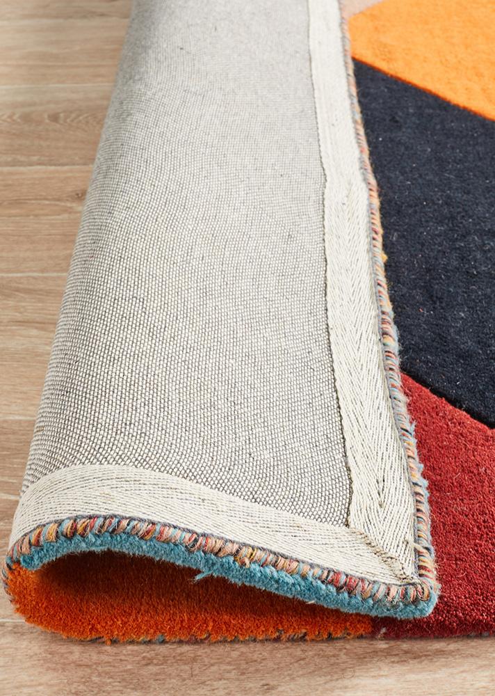 Sandy Designer Wool Rug Rust Blue Navy