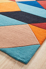 Sandy Designer Wool Rug Rust Blue Navy