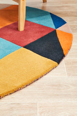 Sandy Designer Wool Round Rug Rust Blue Navy