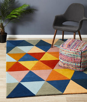 Prism Designer Wool Rug Rust Blue Navy - Lost Design Society