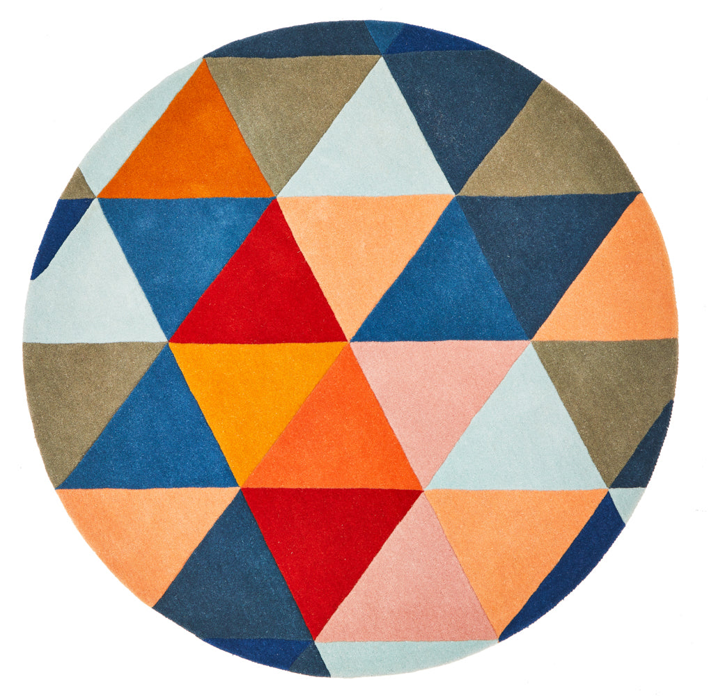 Prism Designer Wool Round Rug Rust Blue Navy