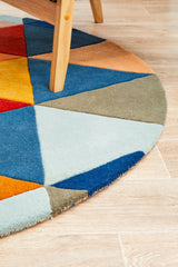 Prism Designer Wool Round Rug Rust Blue Navy