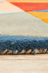 Prism Designer Wool Round Rug Rust Blue Navy