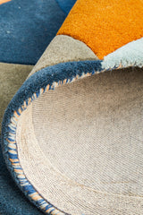 Prism Designer Wool Round Rug Rust Blue Navy