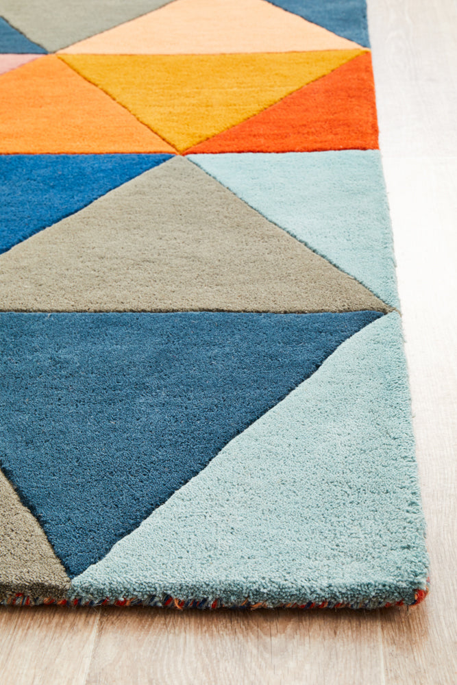 Prism Designer Wool Rug Rust Blue Navy