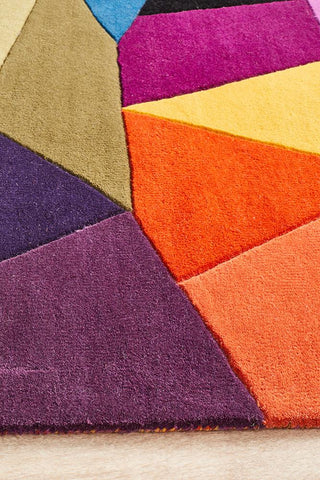 Eclectic Designer Wool Rug Blue Rust Purple