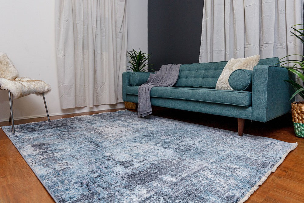 Belek Transitional Blue Grey Tassel Rug