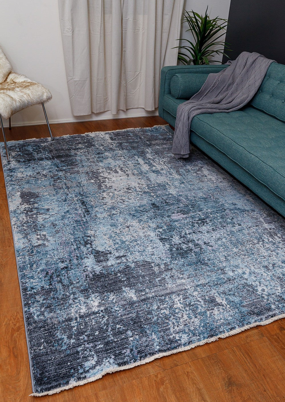 Belek Transitional Blue Grey Tassel Rug