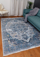 Belek Silver Central Medallion Transitional Tassel Rug