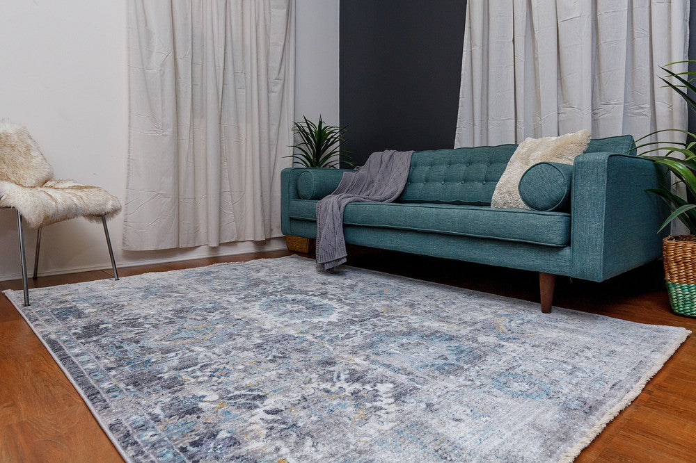 Belek Medallion Transitional Grey Tassel Rug