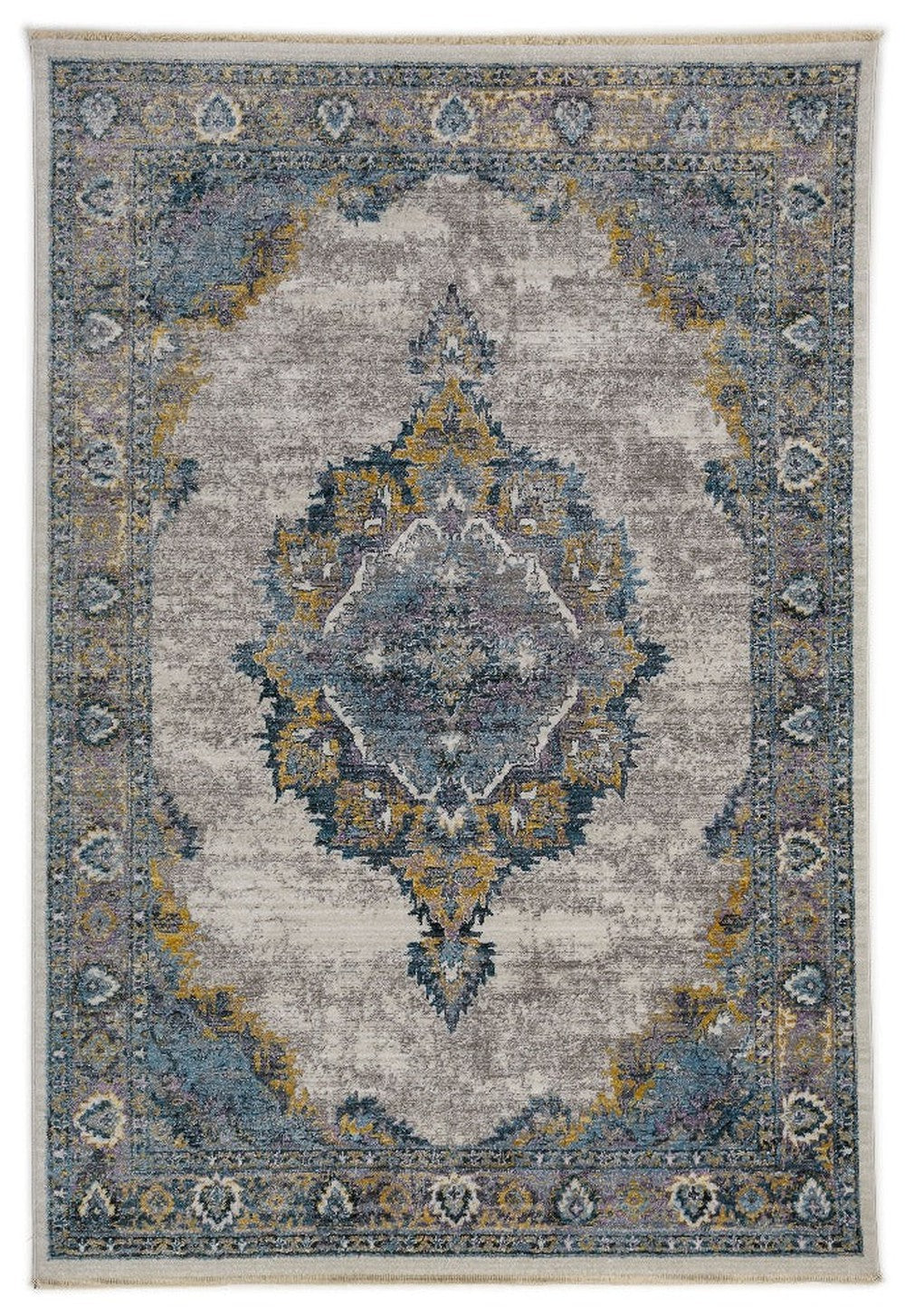 Belek Central Medallion Transitional Grey Tassel Rug