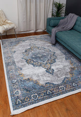 Belek Central Medallion Transitional Grey Tassel Rug