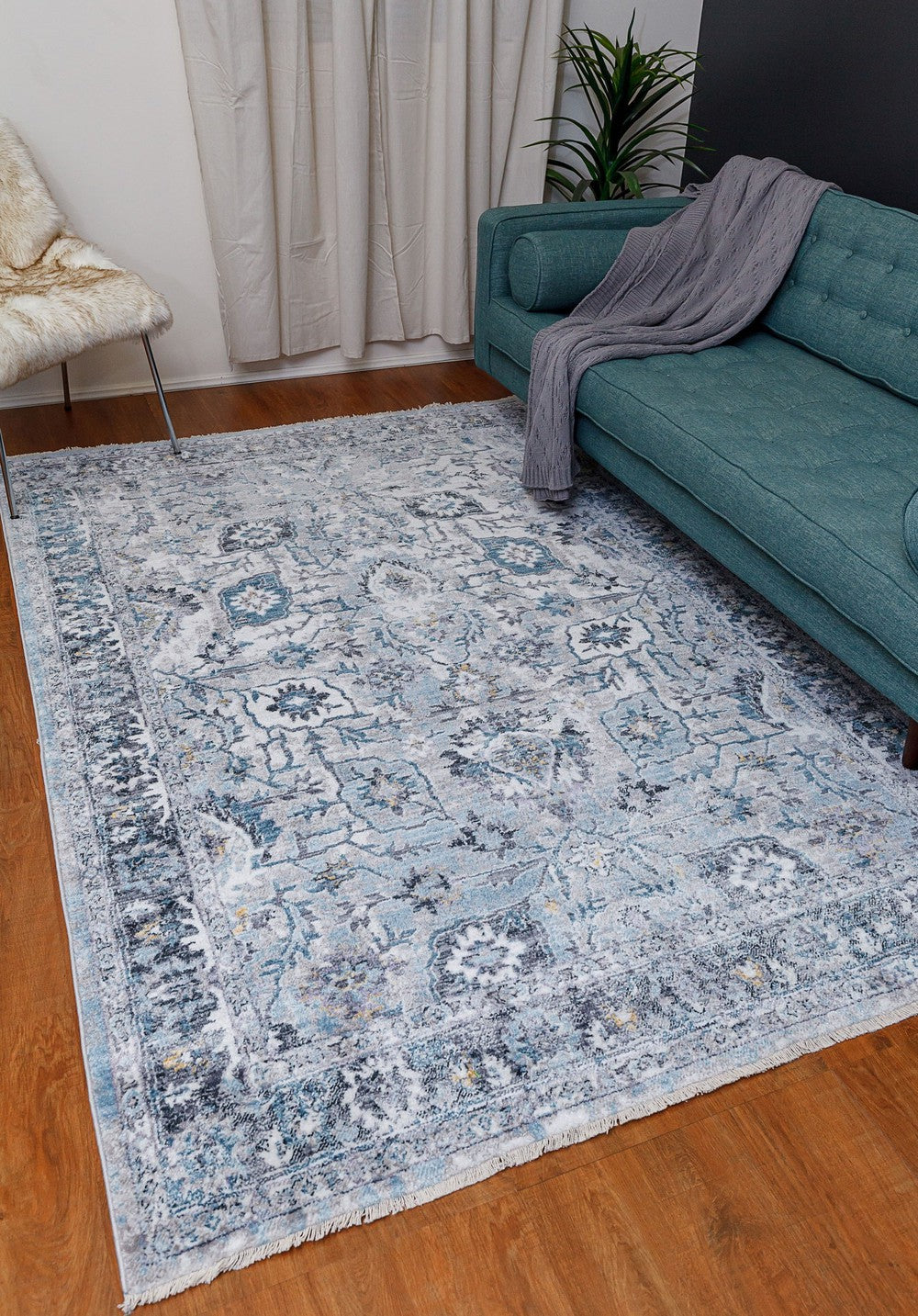 Belek Medallion Transitional Silver Tassel Rug