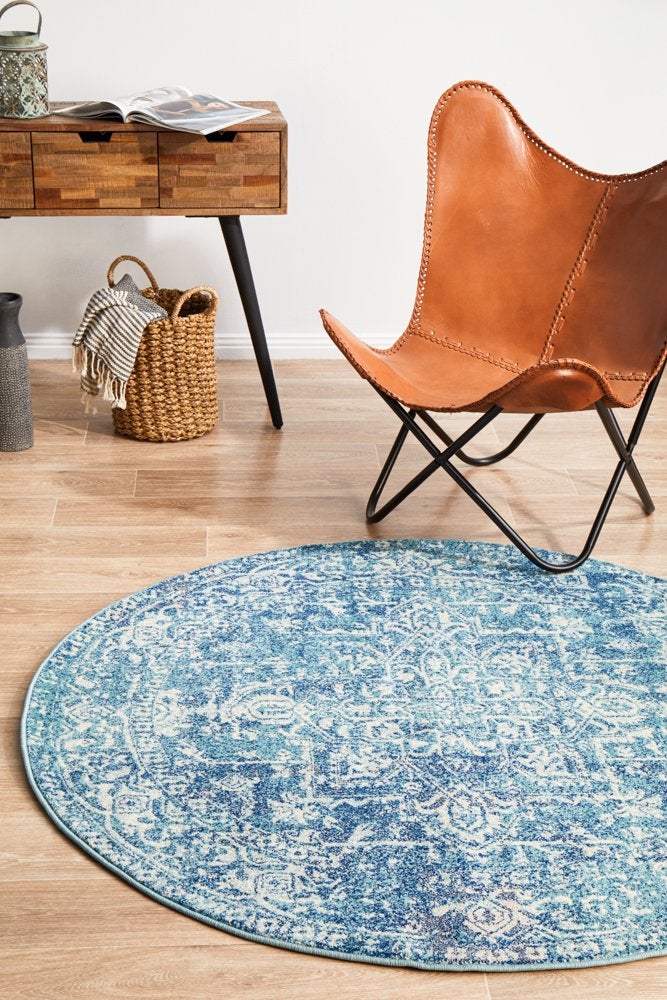 Muse Blue Transitional Round Rug – Lost Design Society