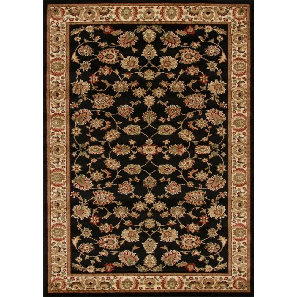 Traditional Floral Design Rug Black