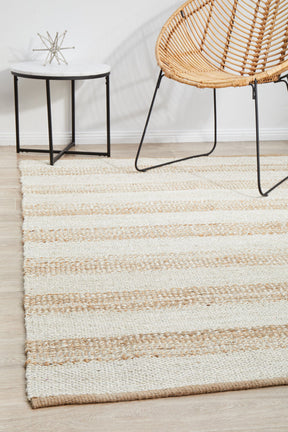 Byron Striped Natural And White Jute Rug - Lost Design Society