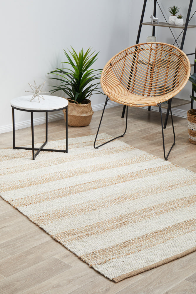 Byron Striped Natural And White Jute Rug