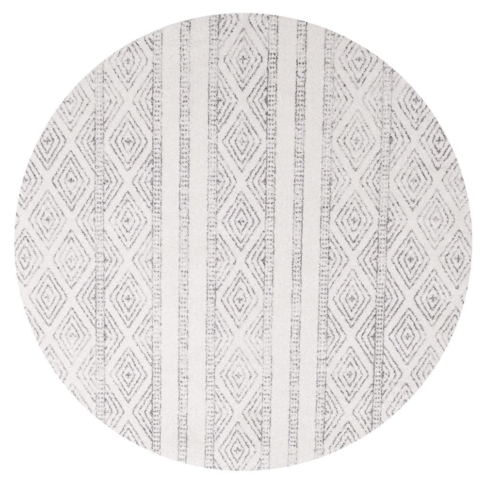 Paradise White And Grey Tribal Round Transitional Rug