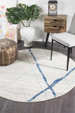 Paradise White Blue Contemporary Round Transitional Rug