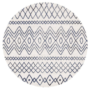 Paradise White Blue Rustic Tribal Round Transitional Rug - Lost Design Society
