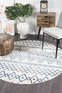 Paradise White Blue Rustic Tribal Round Transitional Rug