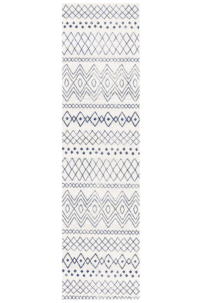 Paradise White Blue Rustic Tribal Transitional Rug