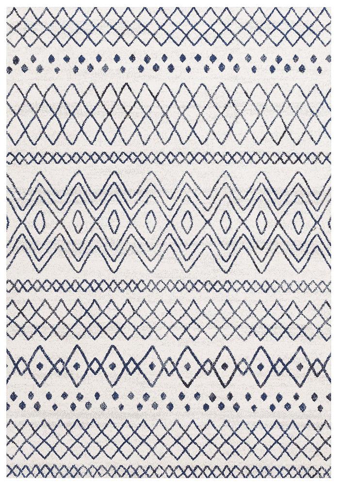 Paradise White Blue Rustic Tribal Transitional Rug