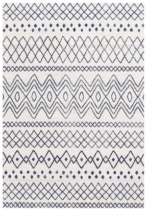 Paradise White Blue Rustic Tribal Transitional Rug - Lost Design Society
