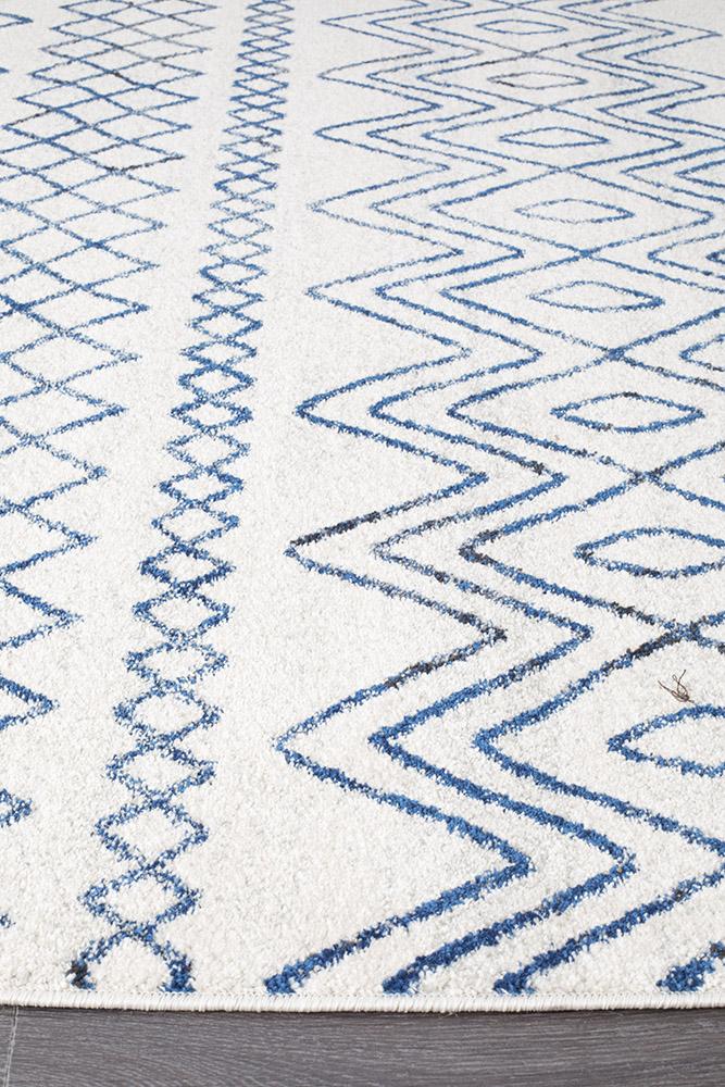 Paradise White Blue Rustic Tribal Transitional Rug