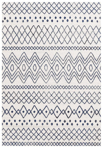 Paradise White Blue Rustic Tribal Transitional Rug