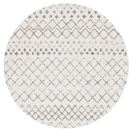 Paradise White Grey Tribal Round Transitional Rug