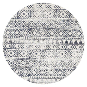 Paradise White Blue Rustic Round Transitional Rug - Lost Design Society