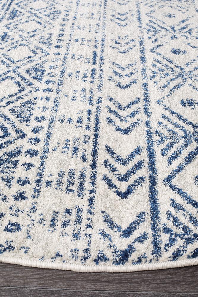 Paradise White Blue Rustic Round Transitional Rug – Lost Design Society ...