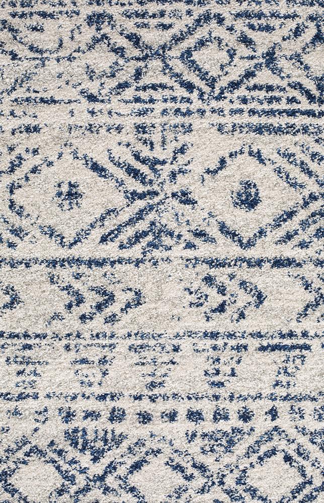 Paradise White Blue Rustic Round Transitional Rug