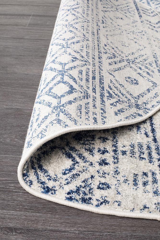 Paradise White Blue Rustic Round Transitional Rug – Lost Design Society ...