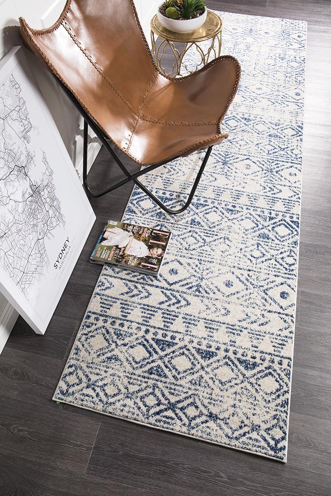 Paradise White Blue Rustic Transitional Rug