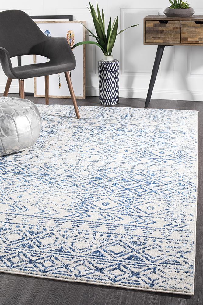 Paradise White Blue Rustic Transitional Rug