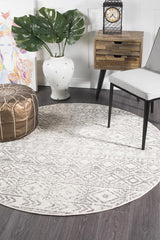 Paradise White Grey Rustic Round Transitional Rug