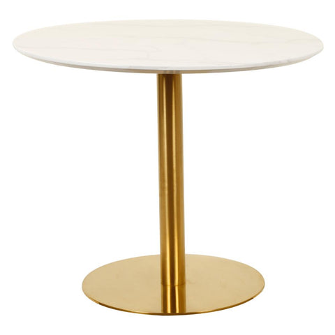 Libretto Round White Table 90cm - Gold Frame