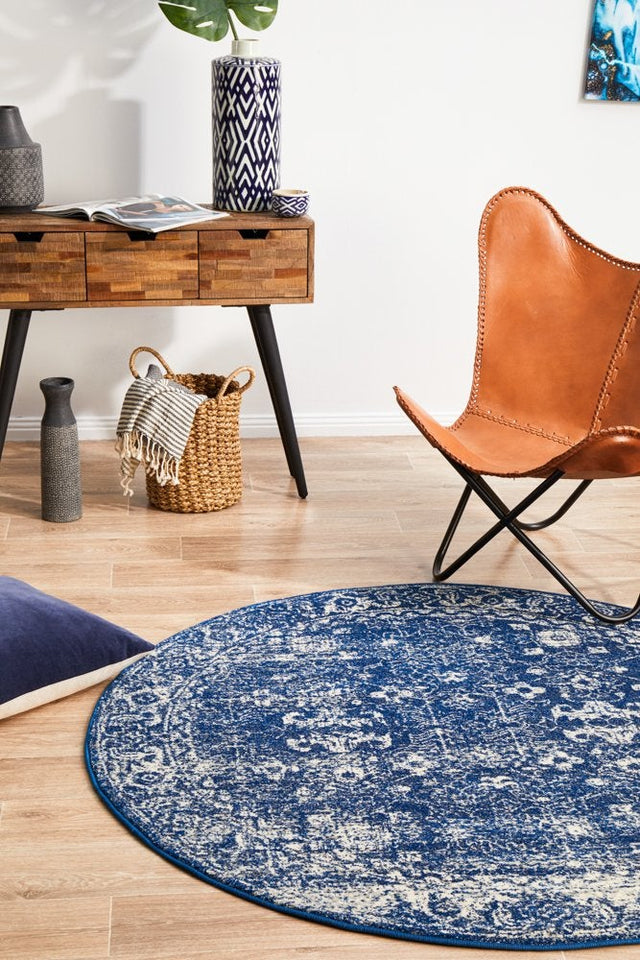 Oasis Navy Transitional Round Rug