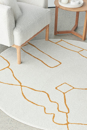 Vines Gold Modern Abstract Round Rug - Lost Design Society